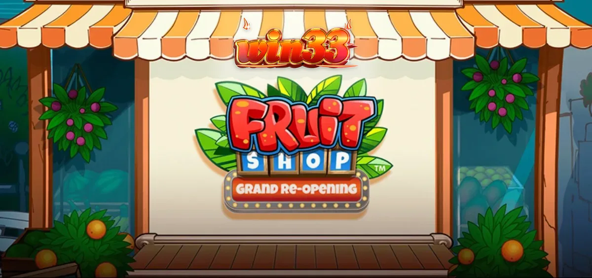 Interface colorida e vibrante do slot Fruit Shop Grand Re-Opening com frutas frescas